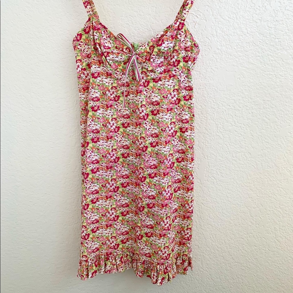 Nanette lepore dress with tie front and fringe hem